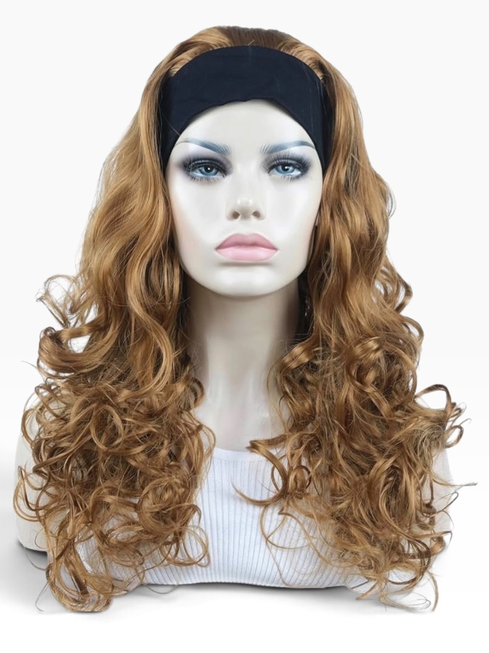 Color 27 Strawberry Blonde 22” Curly Headband Wig – Heat Resistant